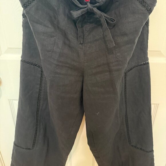 STAUD MACKENZIE BLACK WIDE LEG LINEN PANTS WITH LACE ACCENTS - Picture 6 of 14